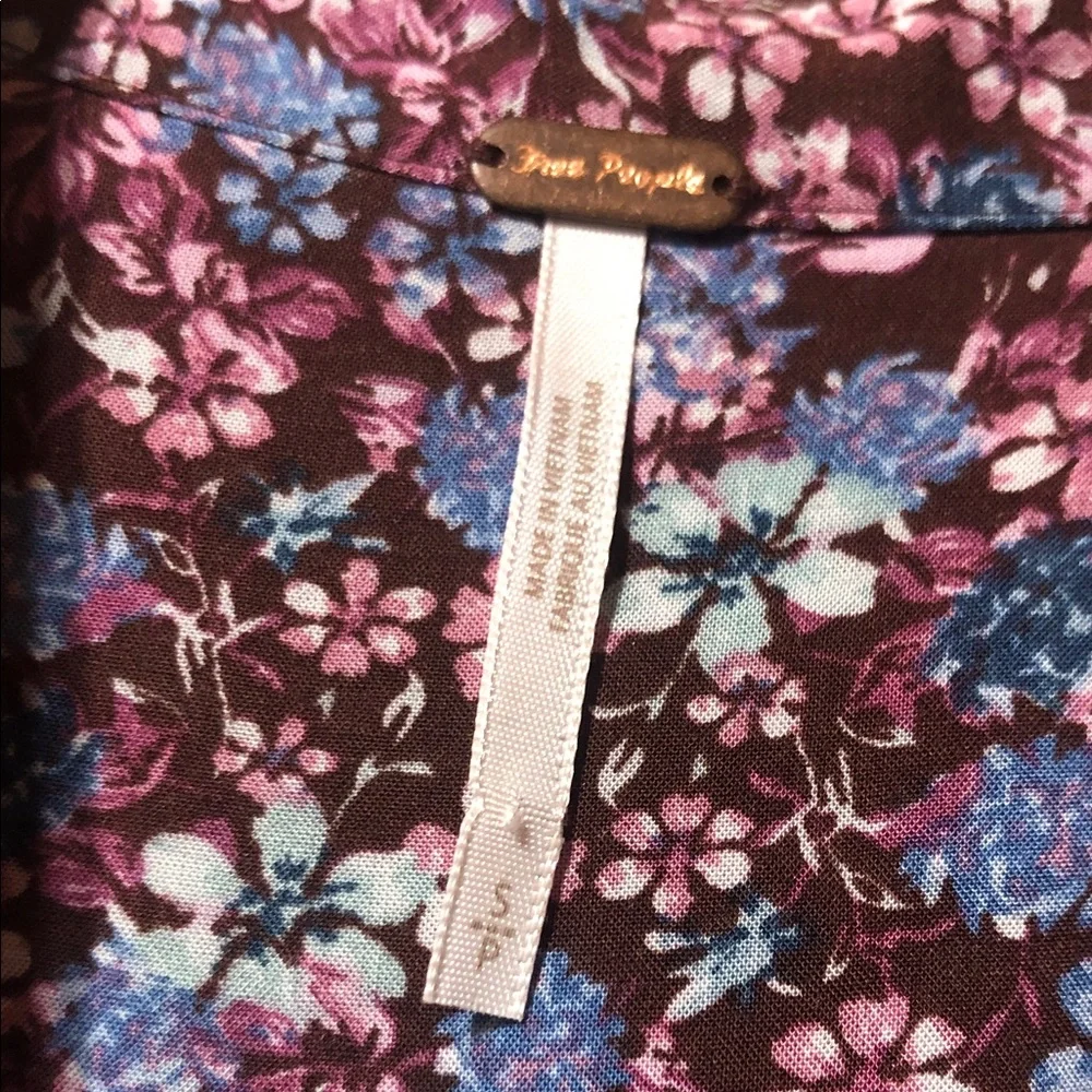 Free People Prairie Punk Brown mauve Floral 3/4 sleeve button front S M L - Picture 2 of 9